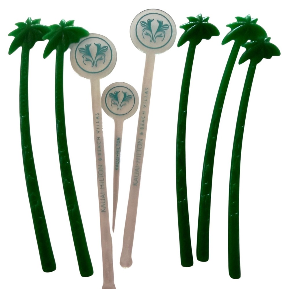 Vintage Kauai Hilton‎ Hawaii Swizzle Sticks Palm Tree Drink Stirrers Lot 8
